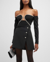 Self-portrait Off-shoulder Diamante-trim Crop Top In Black