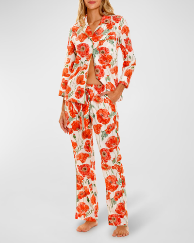 The Lazy Poet Emma Coquelicot Floral-print Pajama Set In Red