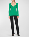 Stella Mccartney Gathered Ring Technical Knit Sweater In 3016 Bright Green