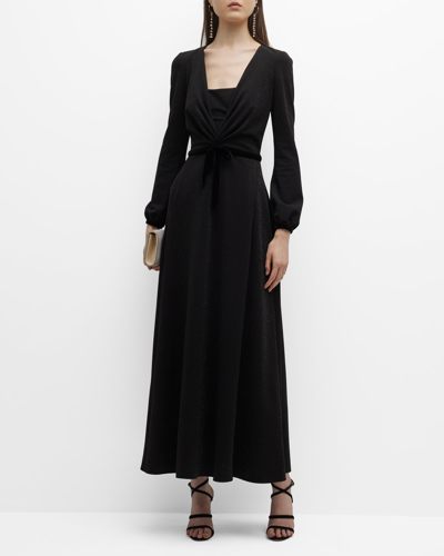 Emporio Armani Deep V-neck Shimmer Jersey Maxi Dress In Black