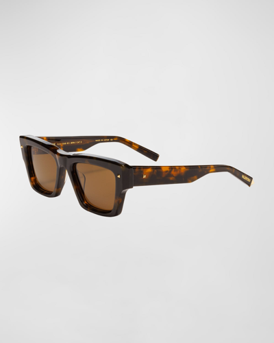 Valentino Xxii Square Acetate & Titanium Sunglasses In Brown Tortoise