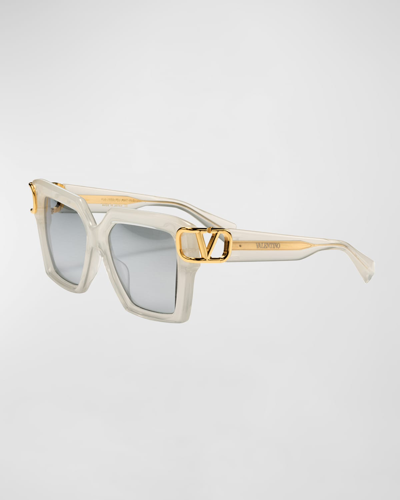 Valentino Uno Square Acetate & Titanium Sunglasses In White