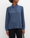 Eileen Fisher Button-down Crepe Shirt In Amthy