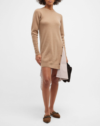 Naadam Mixed Media Asymmetric Sweater Dress In Caramel