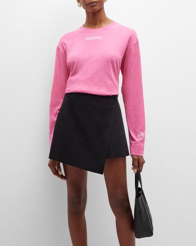 Ganni Layered Long-sleeve Graphic Tee In Pink