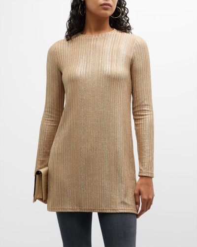 Johnny Was Midnight Metallic Ribbed Tunic Top In Neutral