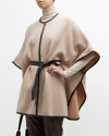 Sofia Cashmere Cashmere & Leather Belted Cape In Oat