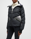 Perfect Moment Apres Duvet Striped Quilted Down Ski Jacket In Black