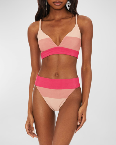 Beach Riot Riza Colorblock Bikini Top In Pink
