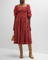 The Great Reunion Printed Midi-dress In Red Laurel Leaf P