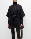 Sofia Cashmere Cashmere & Leather Belted Cape In Black