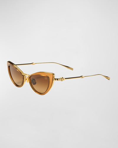Valentino Viii Titanium & Acetate Cat-eye Sunglasses In Light Brown/​brown