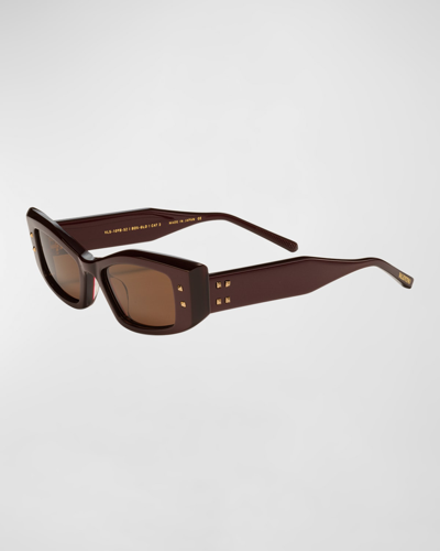 Valentino Quattro Acetate & Titanium Cat-eye Sunglasses In Bordeaux Yellow G