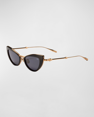 Valentino Viii Titanium & Acetate Cat-eye Sunglasses In Rose Gold Black