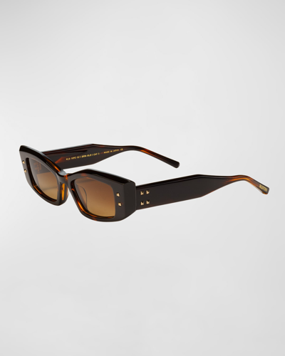 Valentino Quattro Acetate & Titanium Cat-eye Sunglasses In Translucent Brown