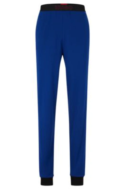 Hugo Cuffed Pyjama Bottoms With Logo Waistband In Blue