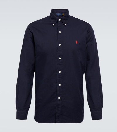 Polo Ralph Lauren Custom Fit Corduroy Shirt Man Shirt Midnight Blue Size Xxl Cotton