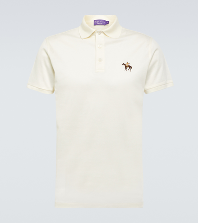 Ralph Lauren Purple Label Embroidered Standing Horse Cotton Piqué Polo In Classic White