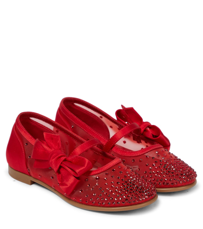 Christian Louboutin Kids' Melodie Strass Ballet Flats In Red