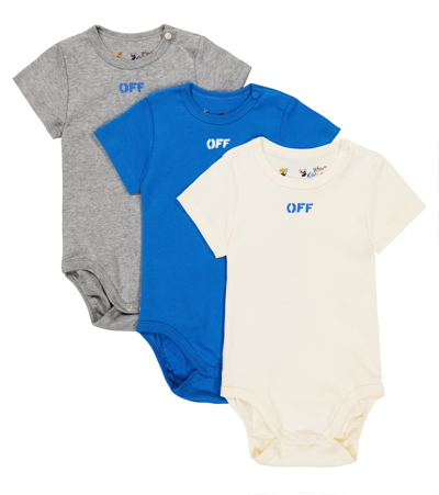 Off-white Pack Of Three Baby-grow Set In Blue