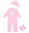 OFF-WHITE BABY COTTON ROMPER, HAT AND SOCKS SET