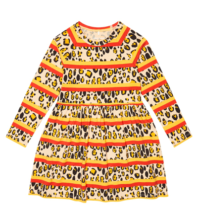 Mini Rodini Kids' Leopard-print Striped Jersey Dress In Pink