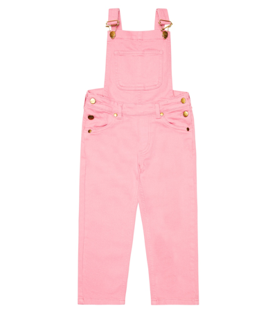 Mini Rodini Kids' Logo刺绣牛仔背带裤 In Pink