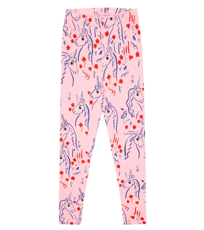 Mini Rodini Unicorn Printed Cotton Leggings In Pink
