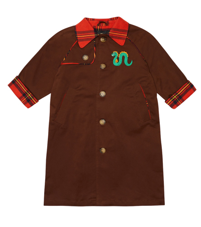 Mini Rodini Kids' Embroidered Motif Cotton Coat In Brown