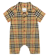 BURBERRY BABY CHECKED COTTON-BLEND ONESIE