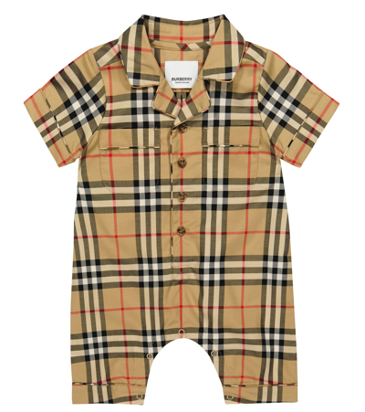 Burberry Baby Checked Cotton-blend Onesie In Archive Beige Check
