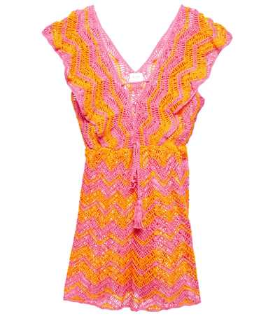 Anna Kosturova Melissa Crocheted Cotton Minidress In Fuschia Orange