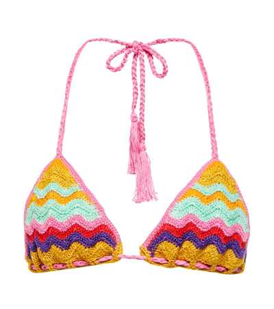 Anna Kosturova Crochet Cotton Bikini Top In Multi Chevron