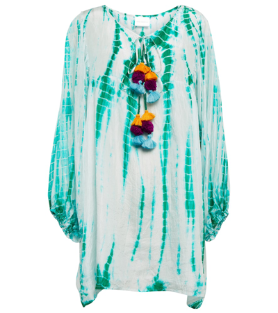 Anna Kosturova Tie-dye Silk Minidress In Emr/ Wht