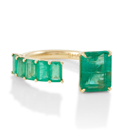 Shay Jewelry Floating Emerald 18kt Gold Rings With Emeralds In Yellow Gold/emerald