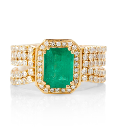 Shay Jewelry 5 Thread Illusion 18kt Gold Ring With Diamonds And Emerald In Yellow Gold/emerald