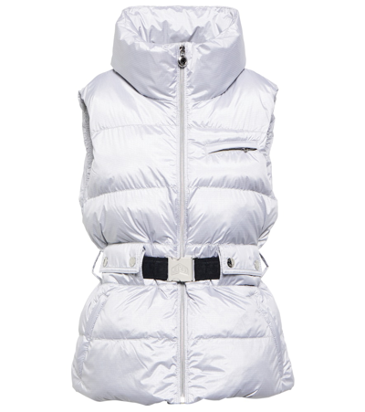 Jet Set Clara Glam Belted Puffer Vest In Silver