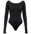 Agolde Ribbed Texture Long Sleeves Scoop Back Bodysuit In Black