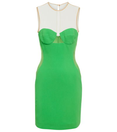 Stella Mccartney Mesh-paneled Crêpe Minidress In Green