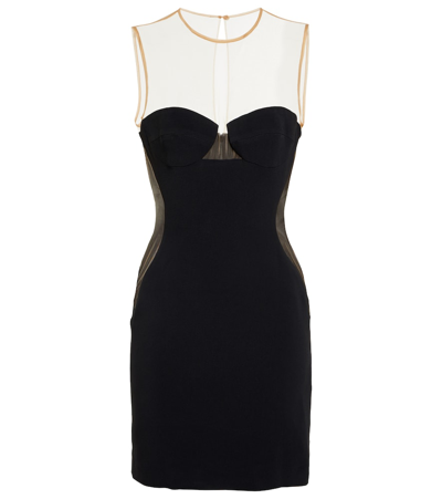 Stella Mccartney Mesh-paneled Crêpe Minidress In Black