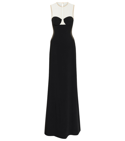 Stella Mccartney Mesh-paneled Crêpe Gown In Black