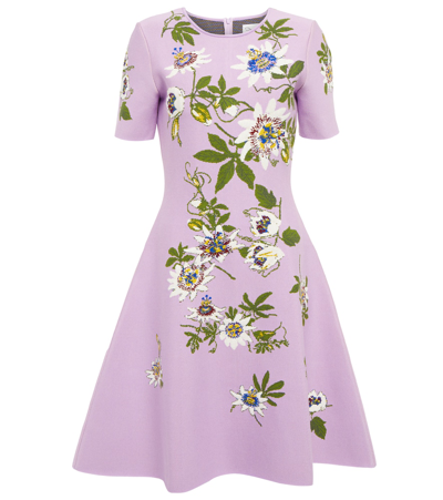 Oscar De La Renta Passionflower Jacquard Knit Dress In Lavender Multi