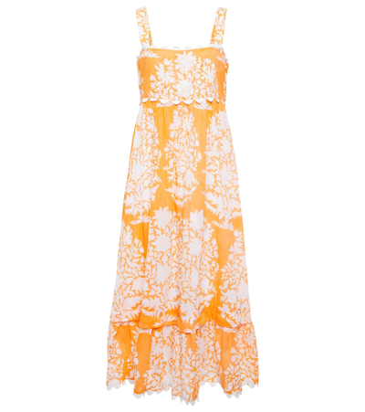Juliet Dunn Floral Cotton Maxi Dress In Apricot