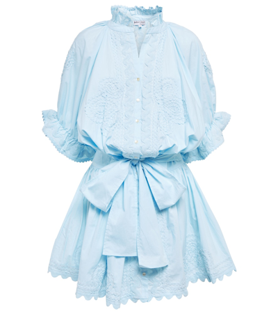 Juliet Dunn Belted Cotton Shirt Dress In Pale Blue