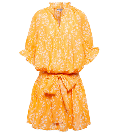 Juliet Dunn Floral Cotton-blend Shirt Dress In Apricot/ Silver