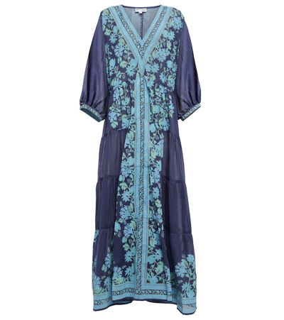 Juliet Dunn Floral Cotton Maxi Dress In Indigo