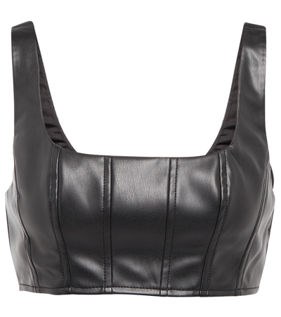 Staud Wells Cropped Leather-effect Top In Black