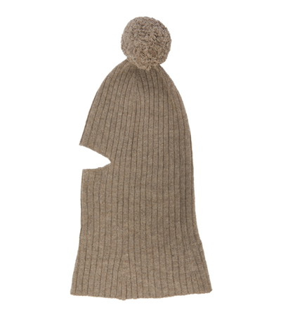 Khaite Cashmere Ribbed-knit Balaclava In Beige