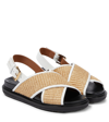 Marni Raffia And Leather Criss-cross Fussbett Sandal In Natural/white/black