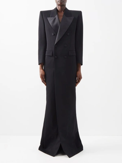 Saint Laurent Grain De Poudre Wool Long Coat In Noir